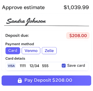 Estimate approval step showing signature capture