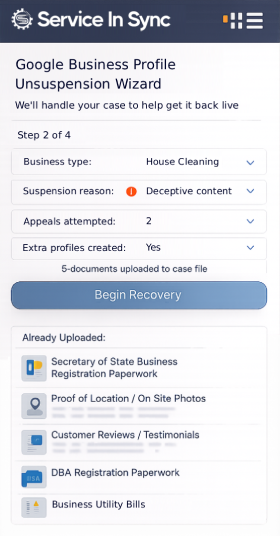 Google Business Profile recovery wizard for cleaning businesses